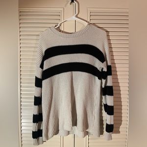 knit black and whit striped sweater